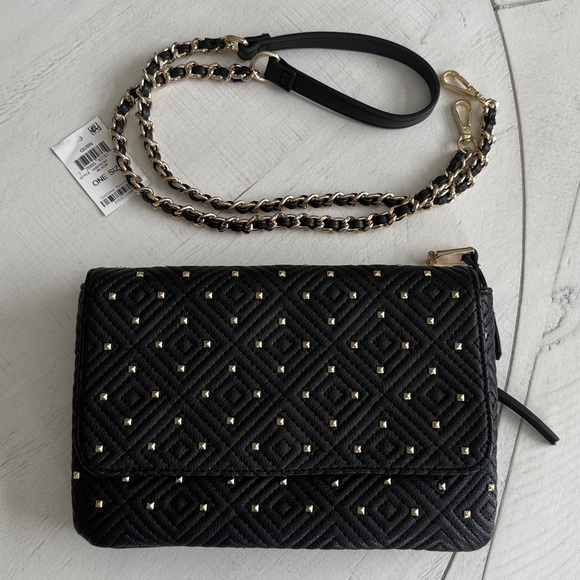 INC Vachetta Crossbody Clutch Handbag Purse Black w Gold Accent Removable Chain - Picture 5 of 17